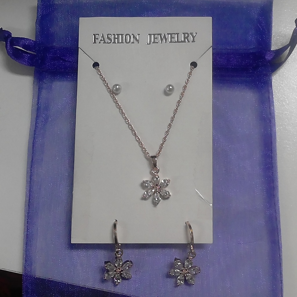 3 piece rose gold plated necklace set
